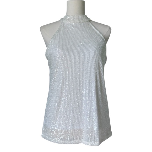 CABLE & GAUGE | Ivory Sequin Halter Top Sz M - Picture 1 of 6